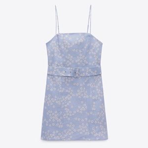 zara blue floral belt mini dress!! the summer i turned pretty!!